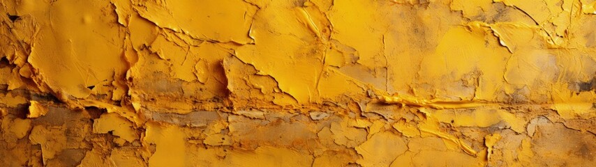 Weathered Yellow Textured Wall with Peeling Paint and Cracks