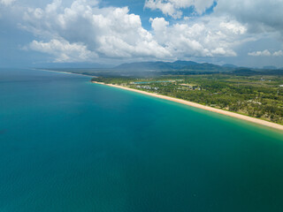 Fototapeta premium Aerial view drone shot of Tropical sea in Phuket thailand,Beautiful sea beach background