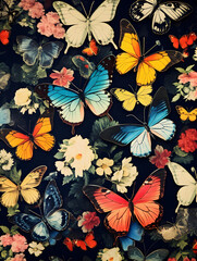 seamless floral pattern pattern, kaleidoscope of vintage butterflies collage