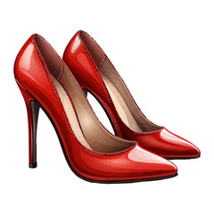 Pair of red high heels in cartoon style on transparent background, Pair of red high heels sticker design.