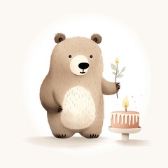 Watercolor bear with a cake