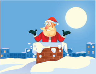 Santa Claus Stuck in a Chimney on Christmas Funny Vector Cartoon Illustration. Funny Santa feeling deception getting caught climbing the rooftop
 - obrazy, fototapety, plakaty