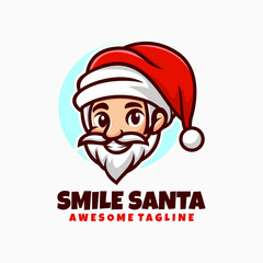 Vector Logo Illustration Smile Santa Mascot Cartoon Style.