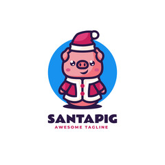 Vector Logo Illustration Santa Pig Mascot Cartoon Style.