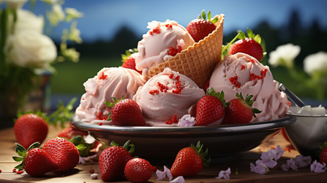 strawberry ice cream HD 8K wallpaper Stock Photographic Image 
