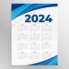 white and blue 2024 english calendar layout a full-page design