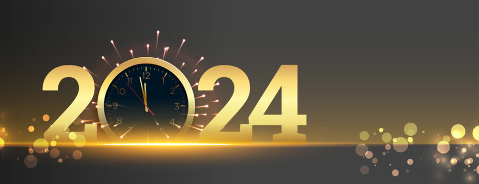 2024 new year eve clock wallpaper with light effect