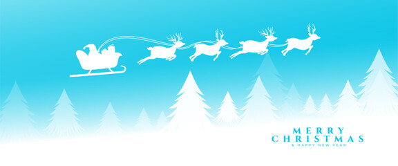 merry christmas festive celebration banner with flying santa sleigh design - obrazy, fototapety, plakaty