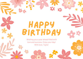 Pink Pastel Colorful Watercolor Female Flowers Happy Birthday Card Put Your Name - 2