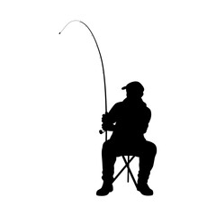 Man fishing silhouette, silhouette fisherman, man catch fish on fishing rod
