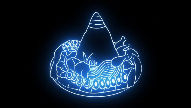 Animated tumpeng rice icon with a glowing neon effect