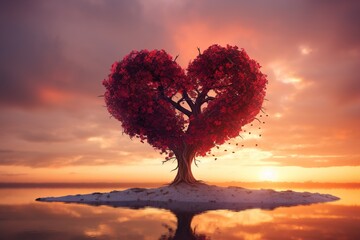 Valentine's day background with red heart tree 