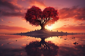 Fototapeta na wymiar Valentine's day background with red heart tree 