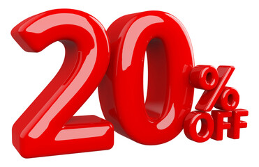 Discount 20 Percent Off Sale Red Number 3D Render