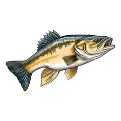 Walleye fish animal in cartoon style on transparent background, Walleye fish sticker design.