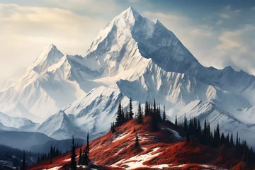 Papier Peint photo Denali vibrant rugged and pristine beauty of Denali National Park in Alaska, showcasing the towering peak of Denali, vast tundras, and the sense of adventure and reverence inspired by this iconic destination