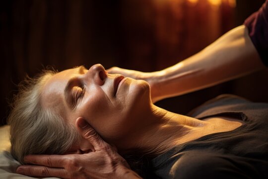 Serene Senior Woman Receiving a Relaxing Head Massage