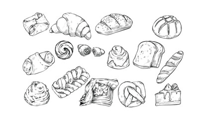 loaf of breads handdrawn illustration engraving - obrazy, fototapety, plakaty
