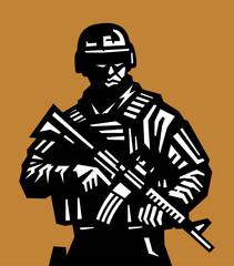 silhouette illustration of modern military troops holding AR-15 weapons