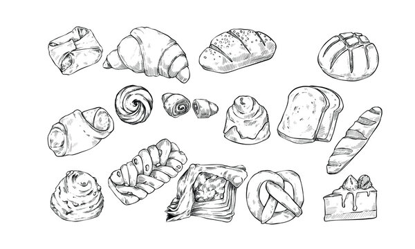 loaf of breads handdrawn illustration engraving