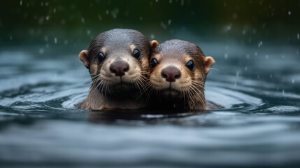Obraz premium Two Huge and Cute Seal Animals in Ocean Seascape Blurry Background