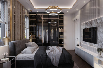 Fototapeta na wymiar Luxury bedroom in modern style and effortless interior.