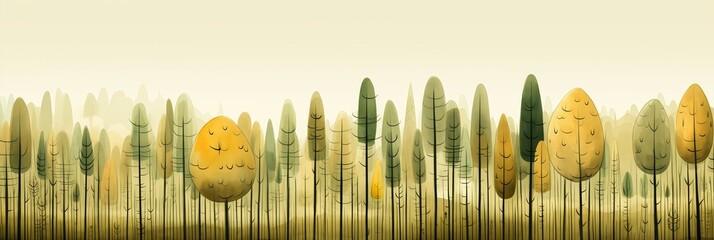 different colored trees row field stop motion grey forest background golden shapes early screen test fall reeds rounded props containing colors foliage - obrazy, fototapety, plakaty