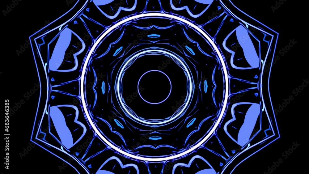 Poster hypnotic neon pattern with ripple circles on black background. design. neon pattern with moving circ