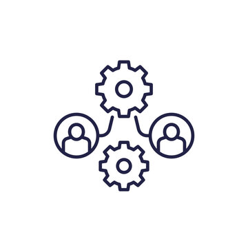 people connected gears teamwork outline