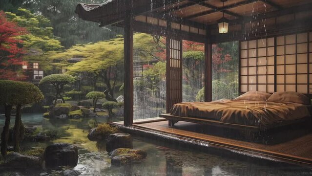 Bedroom In The Back Garden Japanese Style 9 Raining Outside Cozy Rainy Day At Home Beautiful Forest Jungle Landscape