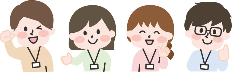 ネームをつけた女性スタッフと男性スタッフ 