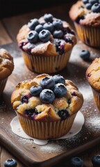 a freshly baked blueberry muffin - obrazy, fototapety, plakaty