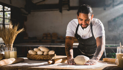 Chef making artisan dough at bakery kitchen
