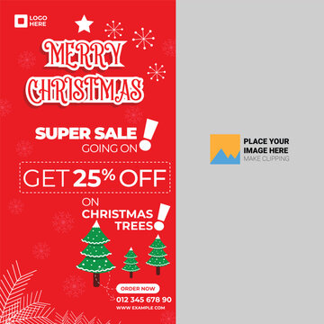 Merry Christmas social media background banner for product, discount, Vector illustration.