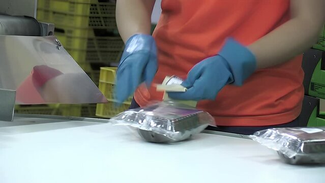 Labelled in trays of ripe avocados in a industrial line of packaging