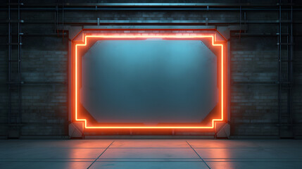 Background neon light frame 3d render design wallpaper and illustration,Abstract futuristic blue and orange neon light background