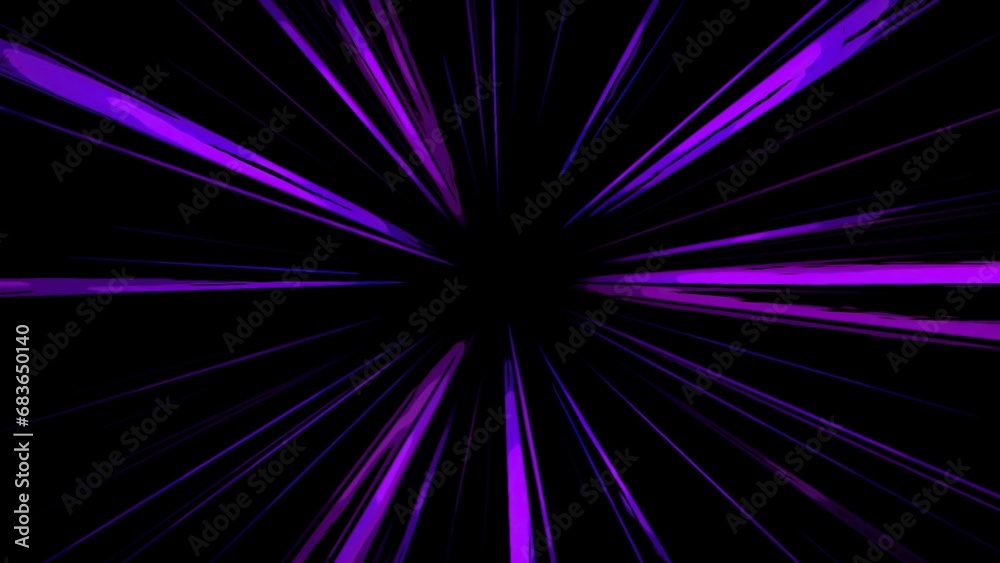 Poster animation with glowing lasers on black background. motion. colored rays rotate in circle on black ba
