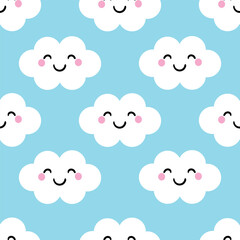 Cute cartoon white clouds seamless pattern. cute wallpaper for gift wrapping paper, textile, colorful vector for children, flat style