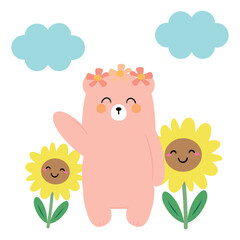Cute illustration of cartoon pink bear with cute handwriting. cute animal wallpapers, backgrounds and cards