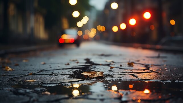 Water Puddles On Cracked Wet Asphalt, Wallpaper Pictures, Background Hd 