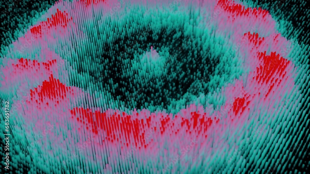 Poster colorful wave streams on surface of cyber texture. design. wave round dots on surface of cyber field