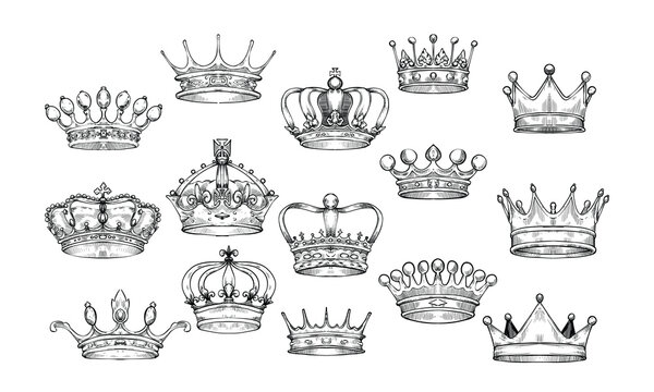 crown king handdrawn illustration engraving