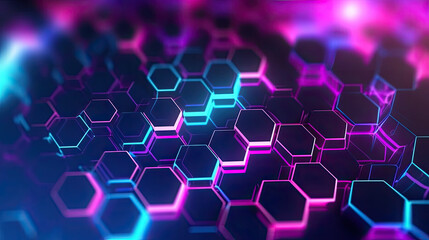 abstract futuristic background with pink blue glowing neon honeycomb and bokeh lights. abstract hexagon background, Abstract background hexagon pattern with glowing lights	
