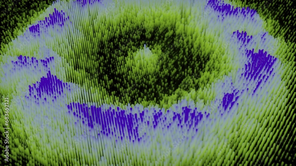 Poster colorful wave streams on surface of cyber texture. design. wave round dots on surface of cyber field