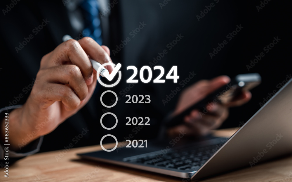 Aufkleber Loading of Happy new year 2024 resolution planning and challenge strategy business in New year 2024 countdown merry christmas.