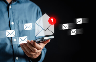 Alert Email inbox and spam virus with warning caution for notification on internet letter security...
