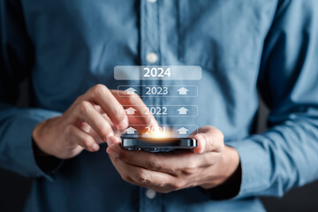 Loading of Happy new year 2024 resolution planning and challenge strategy business in New year 2024 countdown merry christmas.