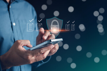 Document Safety and Security Protection System, document database file management and e-document online concept.