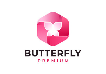 Obraz premium Butterfly Insect Hexagonal Logo Icon Design Illustration