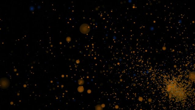 Storm of many colored dots. Design. Swarming stream of colored dots on black background. A lot of points in fast stream move like swarm